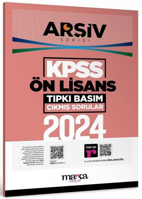 KPSS Ön Lisans 2024 Sınavı Çıkmış Sorular Tıpkı Basım Çözümlü ARŞİV Serisi Marka Yayınları