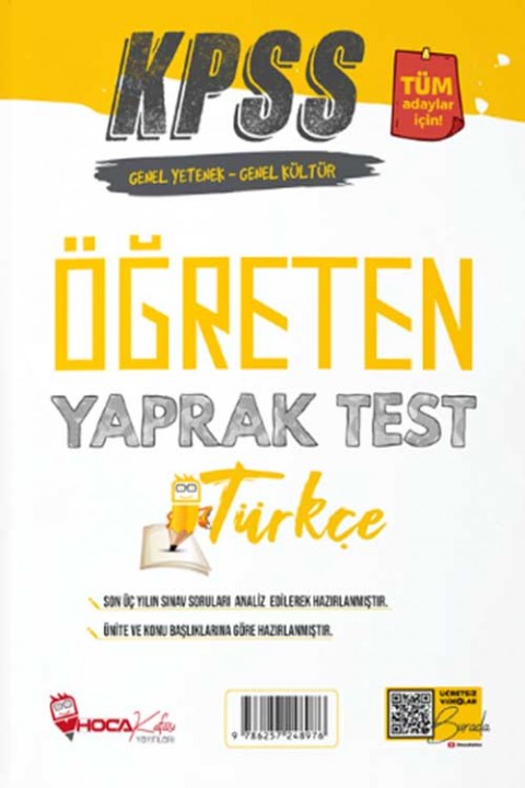 KPSS Türkçe Öğreten Yaprak Test Hoca Kafası Yayınları
