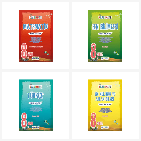 Okyanus 8. Sınıf Classmate Matematik + Fen + Türkçe + Din Kültürü Konu Anlatımı Seti Okyanus Yayınları