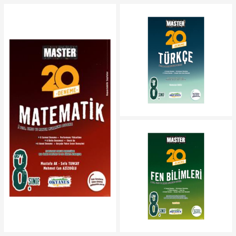 Okyanus 8. Sınıf Master Matematik + Türkçe + Fen Bilimleri Deneme Seti 3 Kitap Okyanus Yayınları