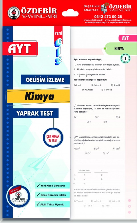 Özdebir AYT Kimya GİS Yaprak Test Özdebir Yayınları