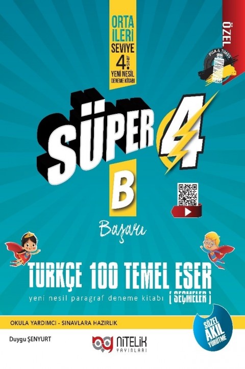 Süper 4. Sınıf Türkçe 100 Temel Eser B Yeni Nesil Paragraf Deneme Kitabı