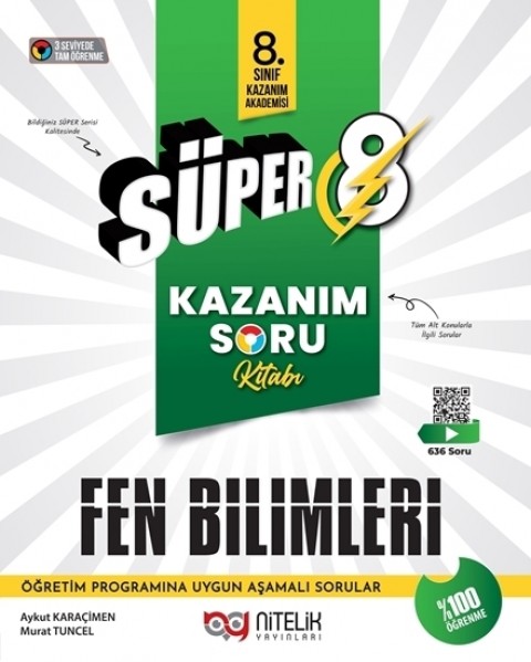 Süper 8. Sınıf Fen Bilimleri Kazanım Soru Kitabı Nitelik Yayınları
