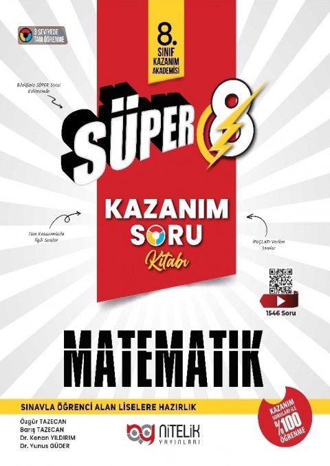 Süper 8. Sınıf Matematik Kazanım Soru Kitabı Nitelik Yayınları