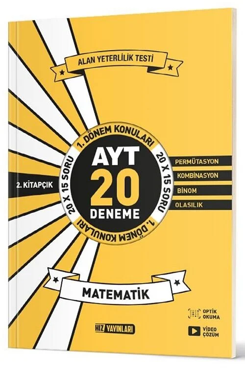 YKS AYT Matematik 1. Dönem Konuları 20 Deneme 2. Kitapçık Hız Yayınları