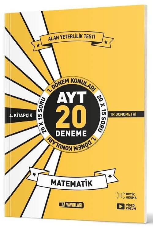 YKS AYT Matematik 1. Dönem Konuları 20 Deneme 4. Kitapçık Hız Yayınları