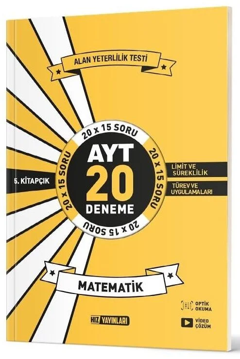 YKS AYT Matematik 1. Dönem Konuları 20 Deneme 5. Kitapçık Hız Yayınları