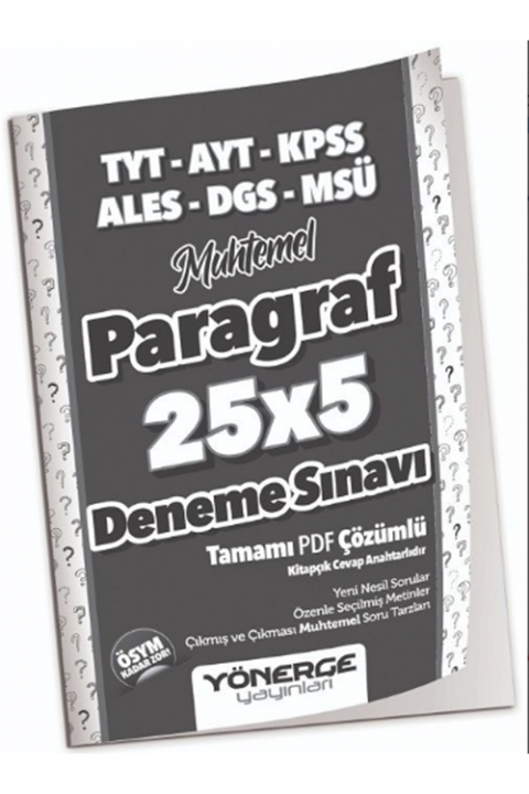 YKS TYT AYT KPSS ALES DGS MSÜ Muhtemel Paragraf 25 x 5 Deneme Yönerge Yayınları
