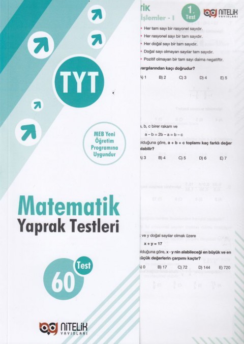 YKS TYT Matematik Yaprak Test Nitelik Yayınları