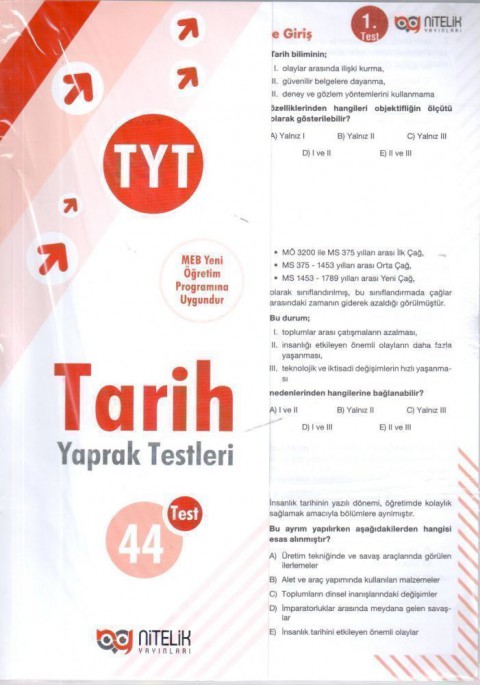 YKS TYT Tarih Yaprak Test Nitelik Yayınları