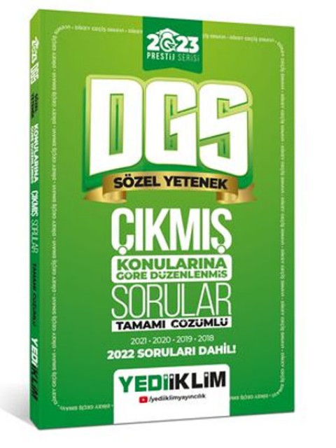2023 DGS Prestij Serisi Sözel Yetenek Konularına Göre Tamamı Çözümlü Çıkmış Sorular  Yediiklim Yayınları