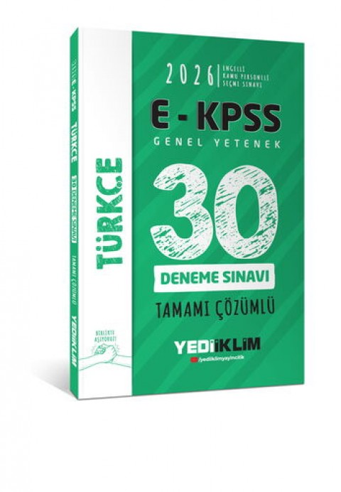 Yediiklim 2026 E - KPSS Tüm Adaylar İçin Genel Yetenek Türkçe Tamamı Çözümlü 30 Deneme Sınavı Yediiklim Yayınları