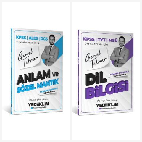 Yediiklim 2026 KPSS ALES DGS Anlam ve Sözel Mantık ve Dil Bilgisi Tamamı Çözümlü Sorularla Genel Tekrar Seti Yediiklim Yayınları