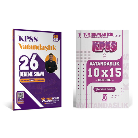 Yediiklim 2026 KPSS Atölye Serisi Vatandaşlık Tamamı Çözümlü 26 + 10 Deneme Sınavı Seti Yediiklim ve Bigelio Yayıncılık