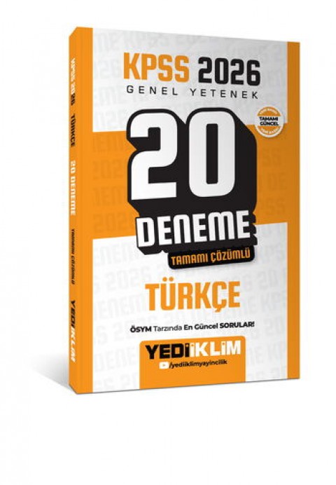 Yediiklim 2026 KPSS Genel Yetenek Türkçe Tamamı Çözümlü 20 Deneme Yediiklim Yayınları