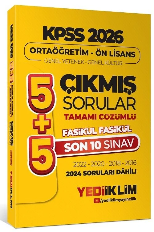 2026 KPSS Lise Ortaöğretim Ön Lisans Çıkmış Sorular 5+5 Son 10 Sınav Çözümlü Fasikül Yediiklim Yayınları