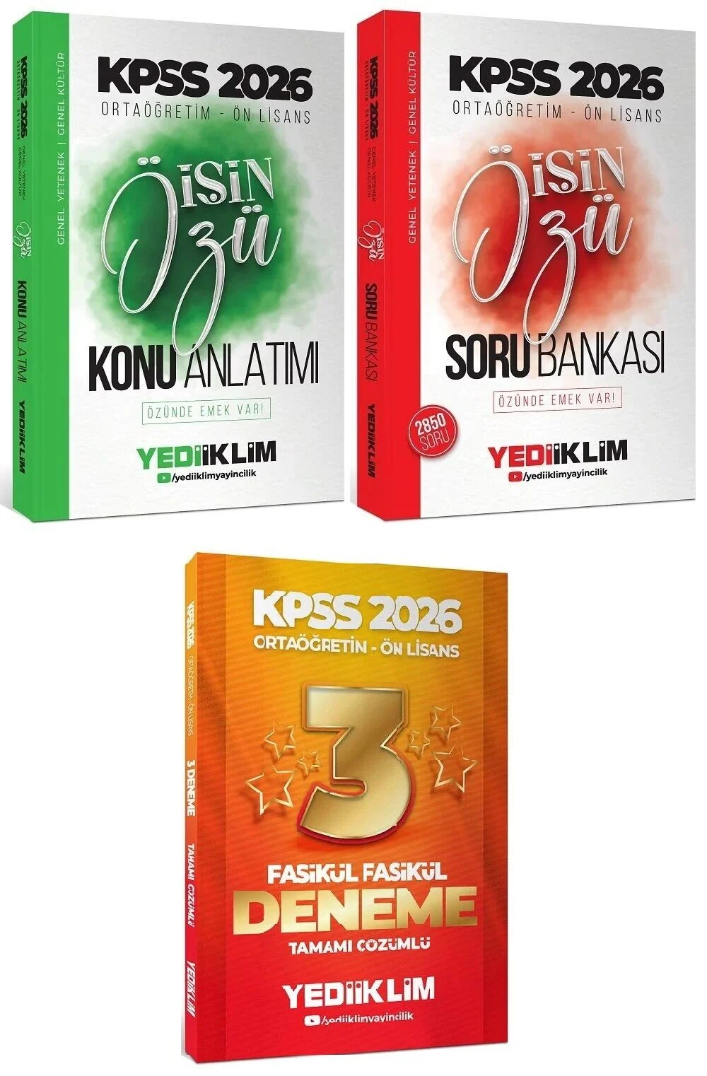 Yediiklim 2026 KPSS Lise Ortaöğretim Ön Lisans İşin Özü Konu + Soru Bankası + 3 Deneme 3 lü Set Yediiklim Yayınları