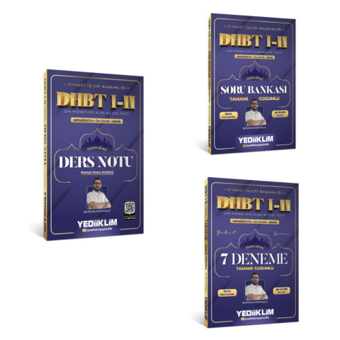 Yediiklim Diyanet İşleri Başkanlığı DHBT I-II Konu Soru ve Deneme Seti 3 Kitap Yediiklim Yayınları