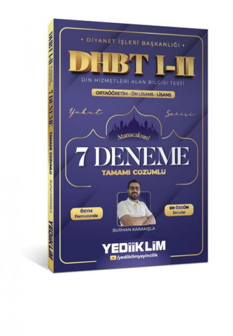 Yediiklim Diyanet İşleri Başkanlığı DHBT I-II Ortaöğretim - Önlisans - Lisans Tamamı Çözümlü 7 Deneme Yediiklim Yayınları