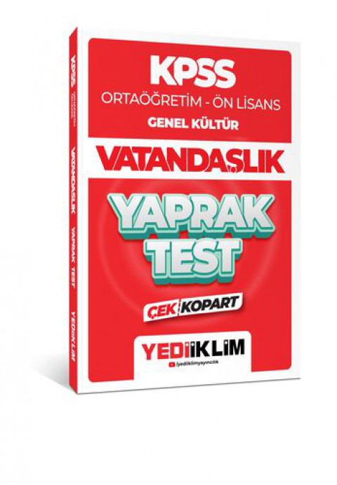 Yediiklim Yayınları 2024 KPSS Ortaöğretim - Ön Lisans Genel Kültür Vatandaşlık Çek Kopart Yaprak Test