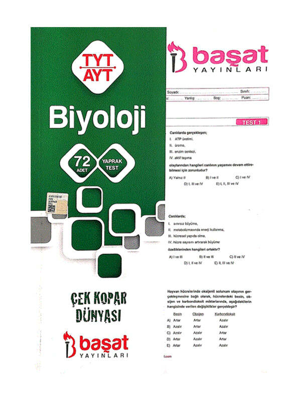 TYT-AYT Biyoloji Yaprak Test Başat Yayınları
